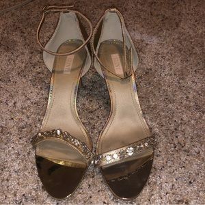 Glint “Mari” gold rhinestone ankle wrap heels